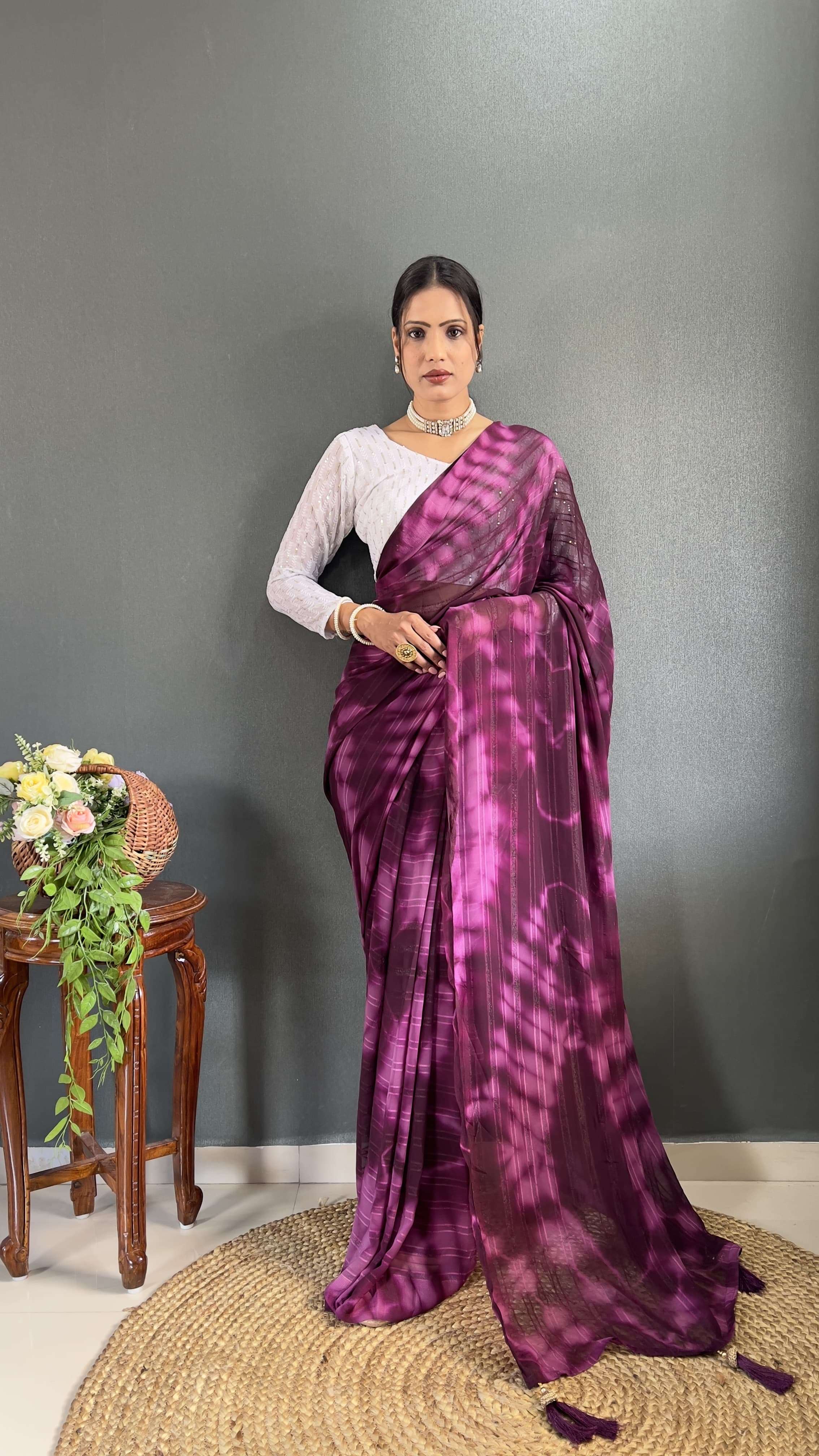 st 61 presenting you most trending n beautiful printed ready to wear saree collection with our real modelling shoot ready to wear saree partywear saree 