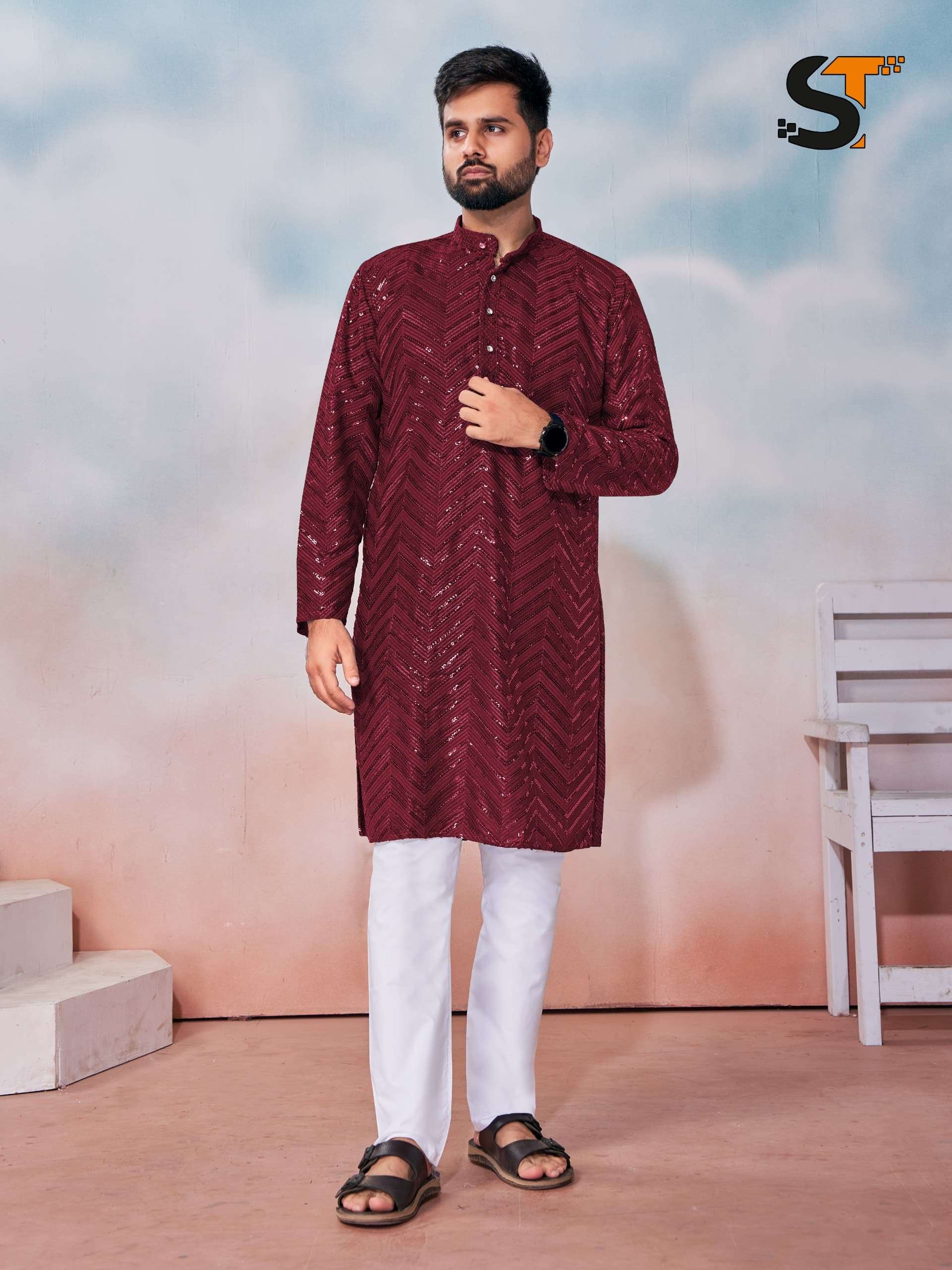 wedding special mens wear traditional chikan work kurta for all beautiful occasions new design heavy concept fabric 14 kg heavy rayon chikan work reshma daga kurtie