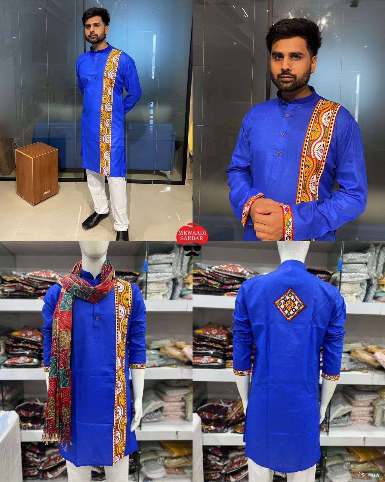 kurta and duppta navratri mens exclusive kurta cotton with embroidery n stylish pattern with pocket and exclusive look with back pattern in 4 design dupatta : muslin with jhalar 