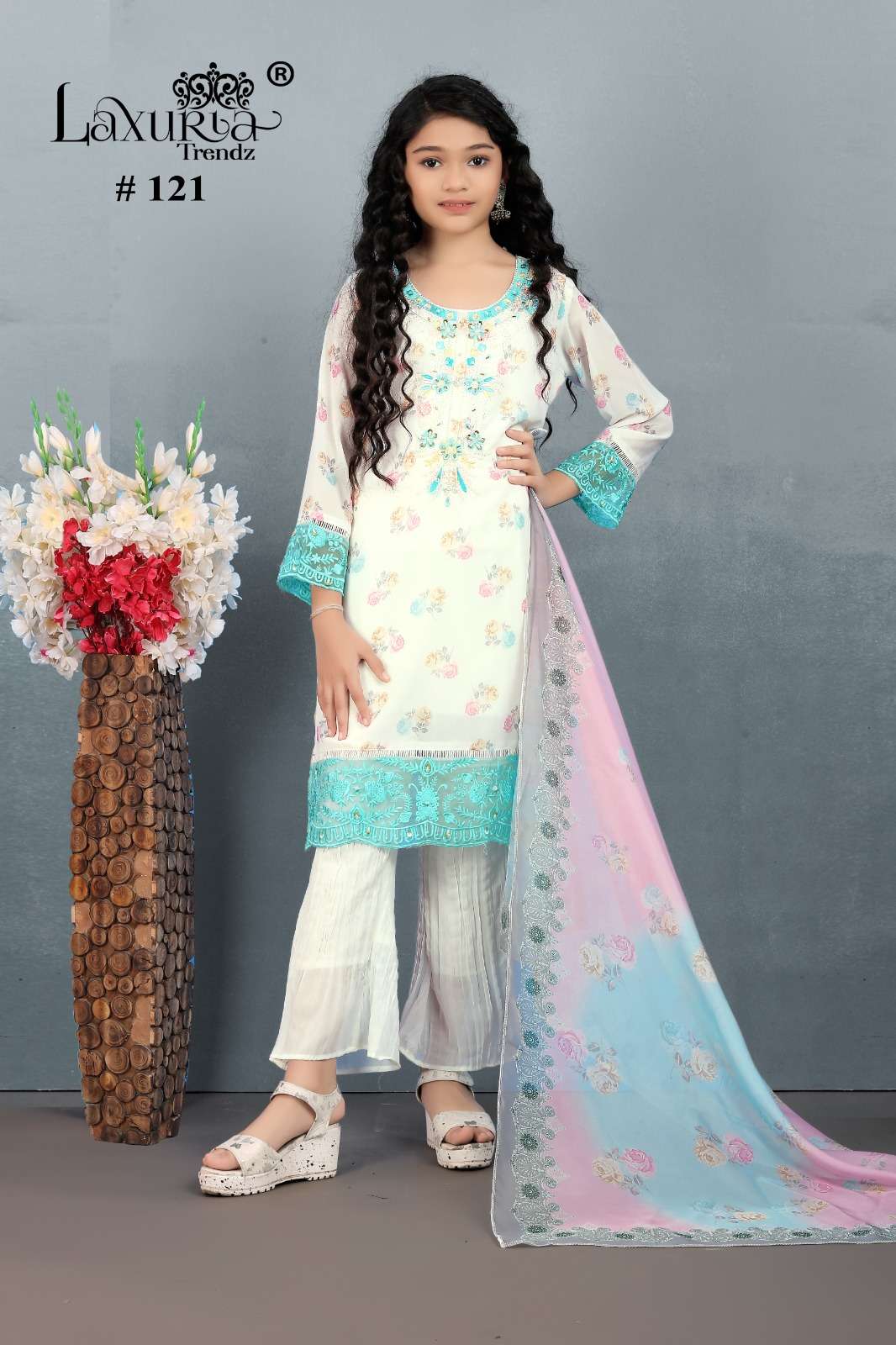 laxuria trendz kids girls collection laxuria trendz design number lt 121 designer stylish heavy embroidery handwork tunic n embroidery in sleeve readymade suit 