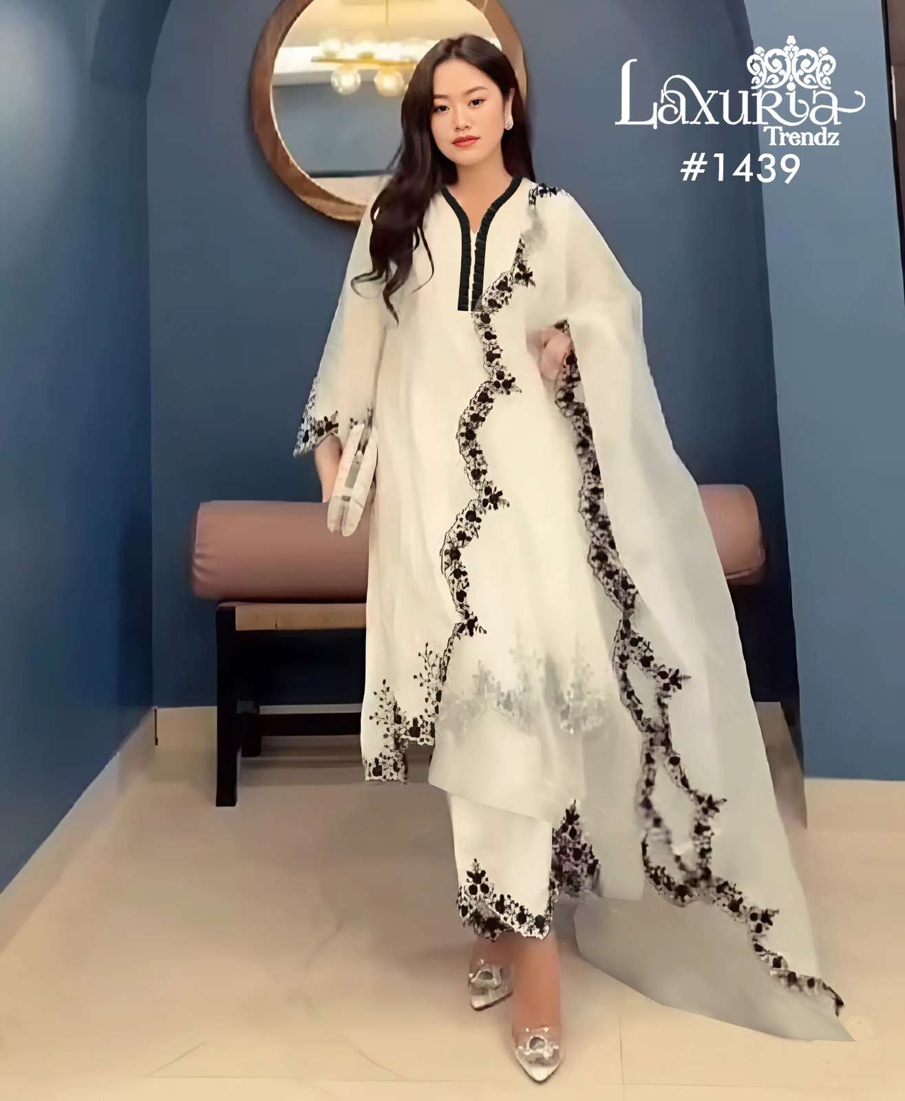 laxuria trendz launching new superhit collction design number 1439 luxury pret collection in tunic stylist n plazo designer partywear suits Pakistani