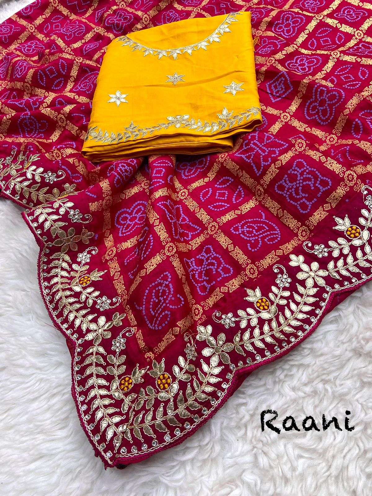 designer vhichitra saree with bandej khadi print with beautiful foil gotapatti lace with diamond plus multi work with rich look cut work border saree