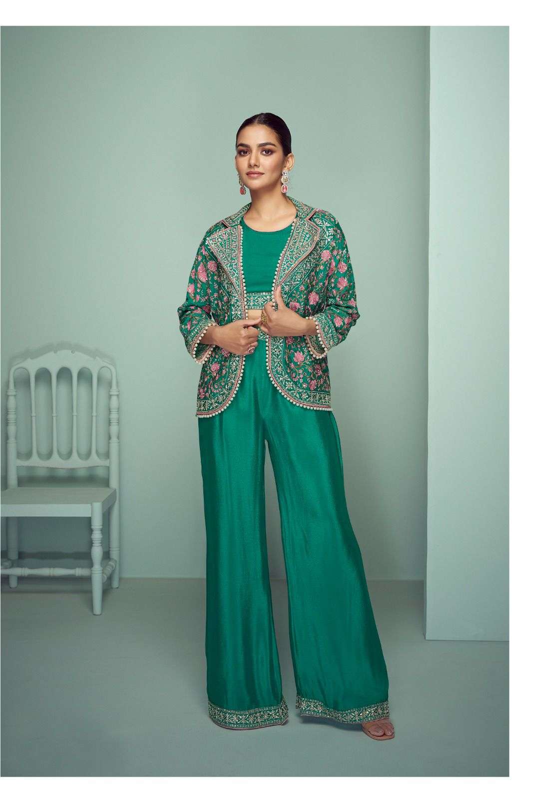 gulkarya designer catalogue mariyam series 7506 to 7507 designer partywear indowestern dresses heavy stylish plazo pant crop top and jacket heavy suit