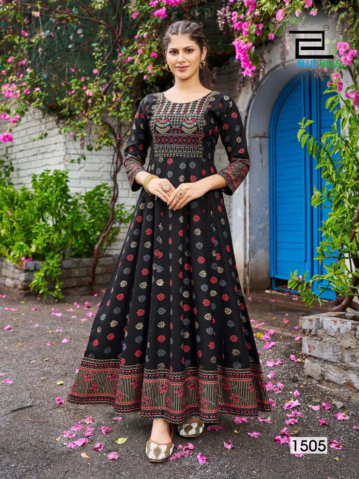 lakme long anarkali gown with embroidery work fabric 14kg rayon print with embroidery work size m to xxl gown kurtie