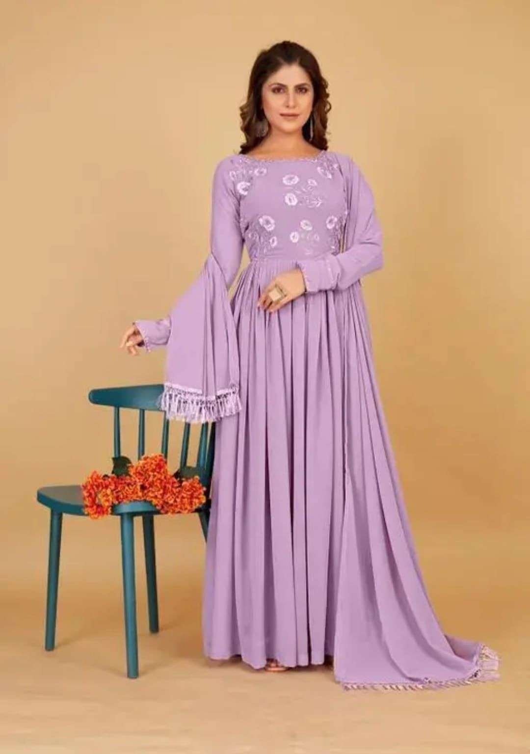  lavender introducing our latest creation a stunning fox georgette suit with a beautifully lace dupatta material fox georgette complete linning designer partywear gown