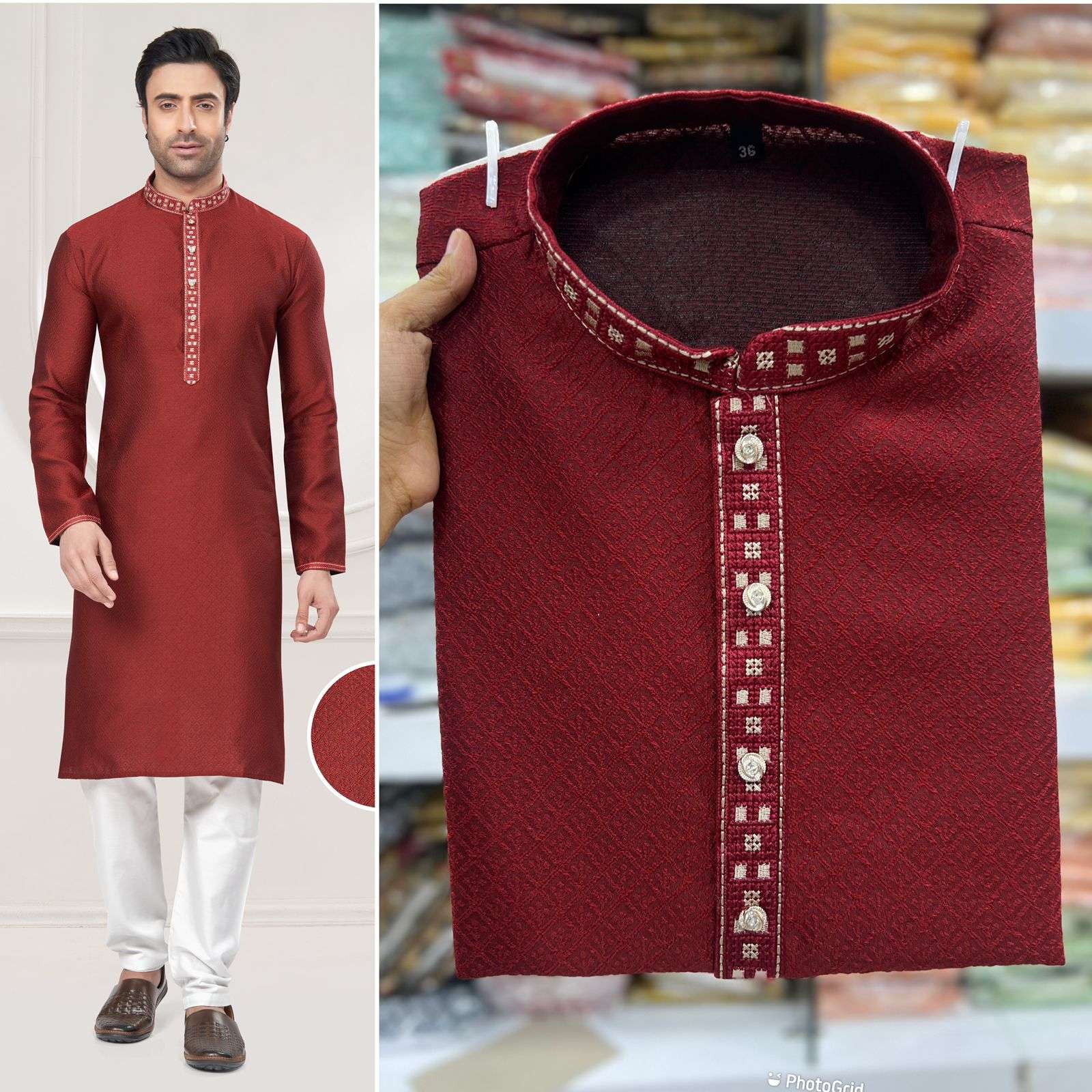 mens wear kurta pyjama traditional premium premium ethnic wear collection fabric heavy silk jequard with heavy embroidery work pyjama raymond cotton size 36 to 46 loosening