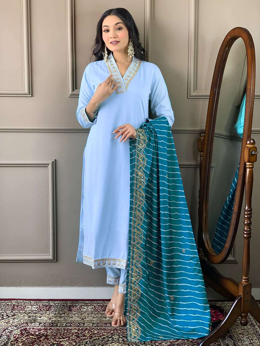 readymade gottapatti work suits sc450 top fabric viscose silk blend with sequence coding embroidery work and all over inner bottom fabric viscose silk blend