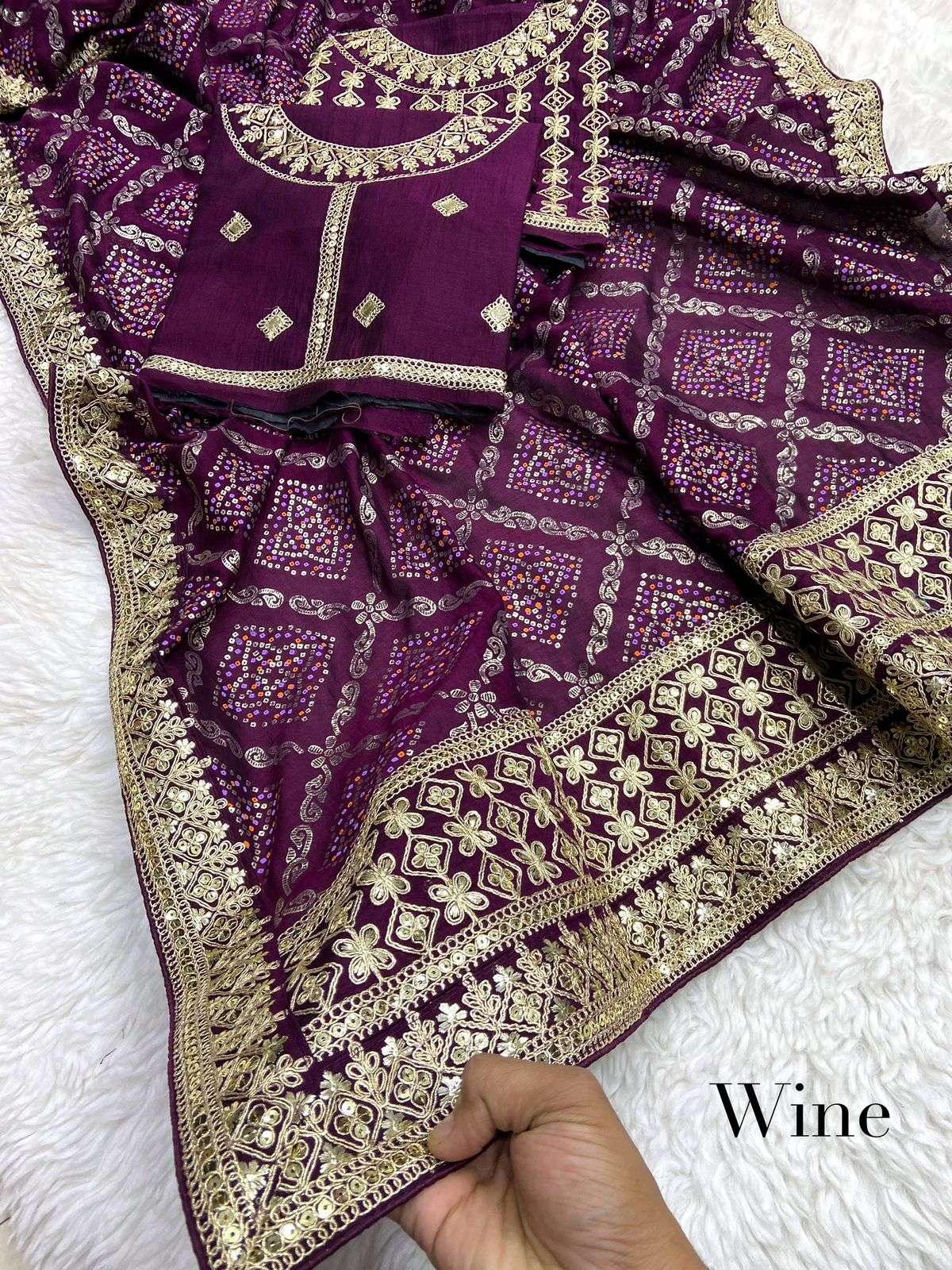 saree blooming vhichitra Fabric n details foil vhichitra blooming khadi bandej saree with heavy pallu 5mm seqance foil work patta n coding work saree designer partywear saree 