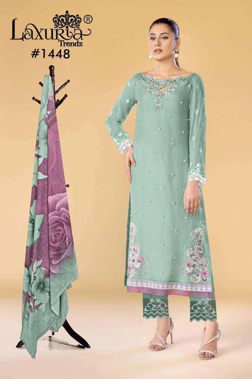 laxuria trendz design number 1448 designer stylish handwork n embroidered tunic enhance with embroidery in sleeve n stylish neck pattern with glamours