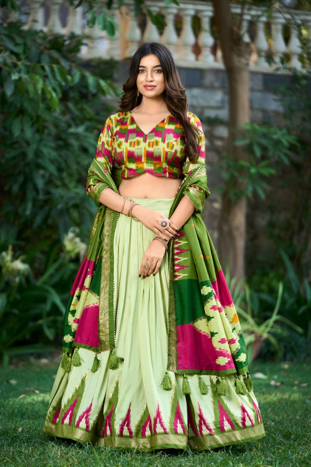 lehenga choli the lightweight yet luxurious tussar silk fabric ensures comfort and elegance making this lehenga choli a must have for every fashion connoisseur lnb1208