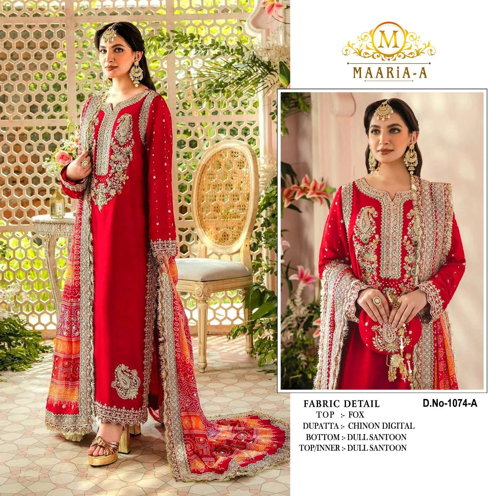 pakistani suit maaria a p 1074 single pcs available fabrics details top heavy fox georgette sleeves heavy fox georgette inner heavy dull santoon silk paksiatni dresses