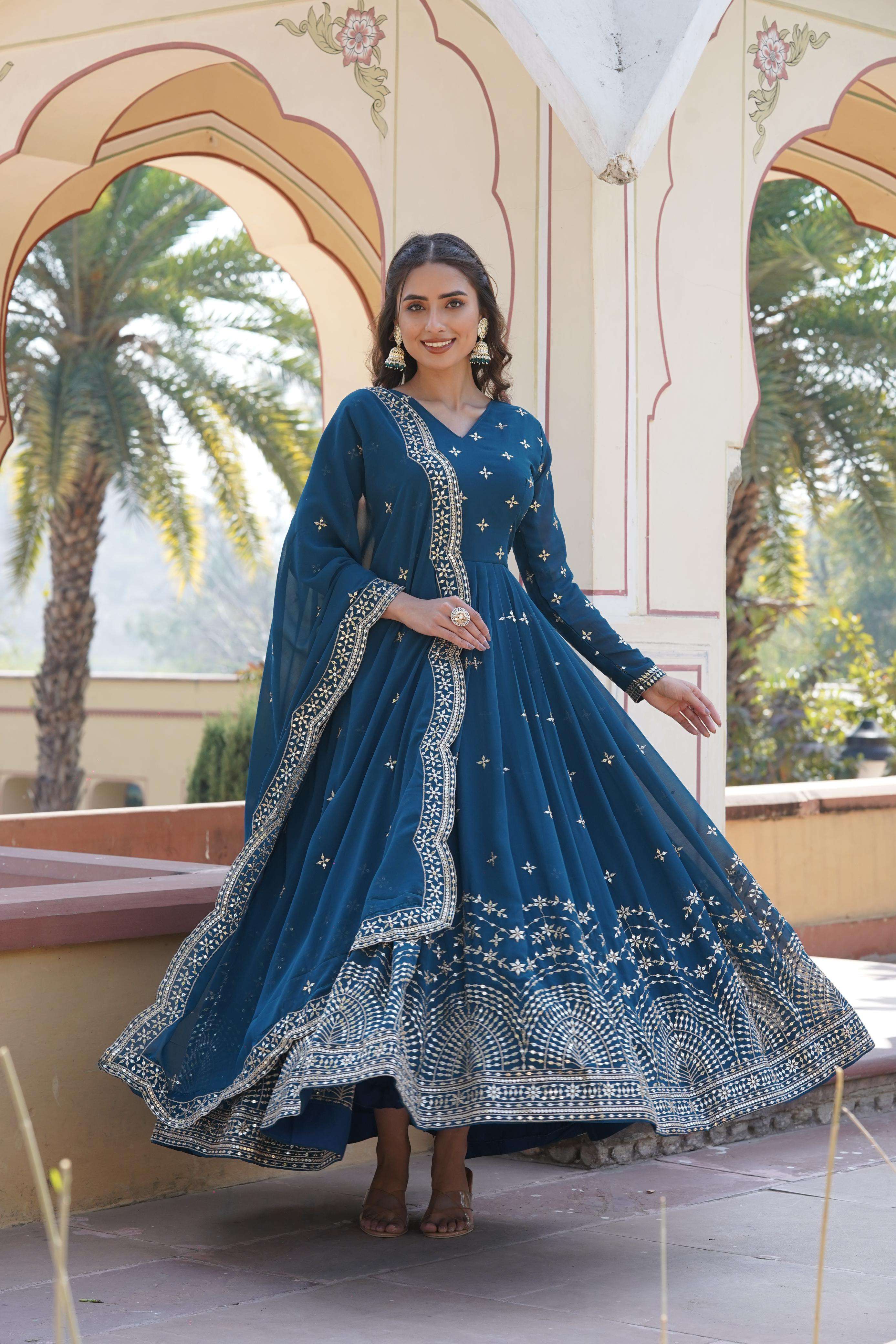 premium designer readymade gown collections gown with dupatta code ka 1084 faux georgette with zari n sequins embroidery size m to xxl readymade gown