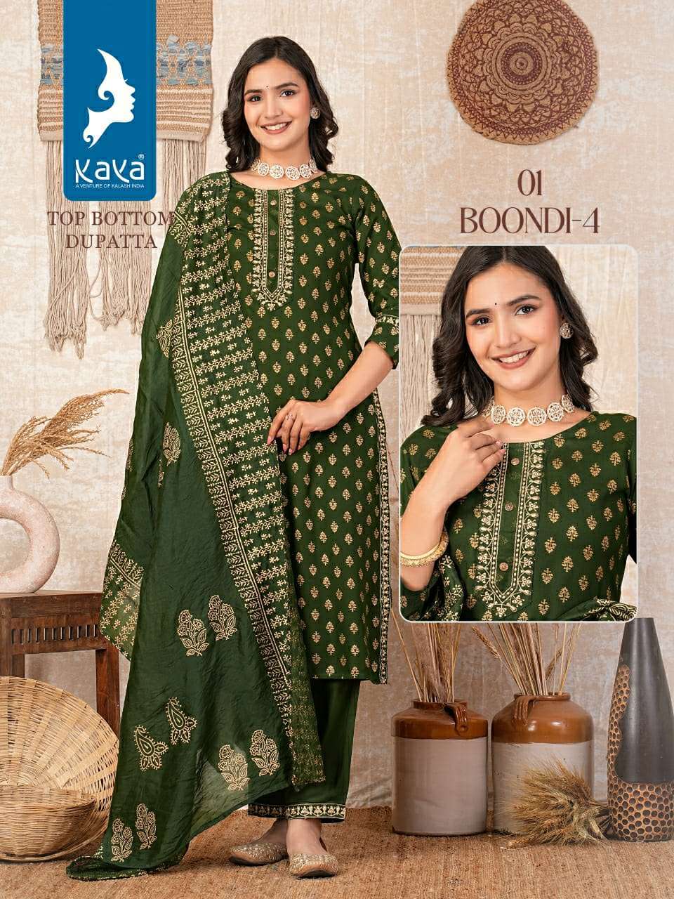 readymade dresses greeting from kaya kurti 3 piece catalogue boondi 4 3 piece concept with straight cut top reyon print bottom reyon with oneside pocket dupatta chandri block print 