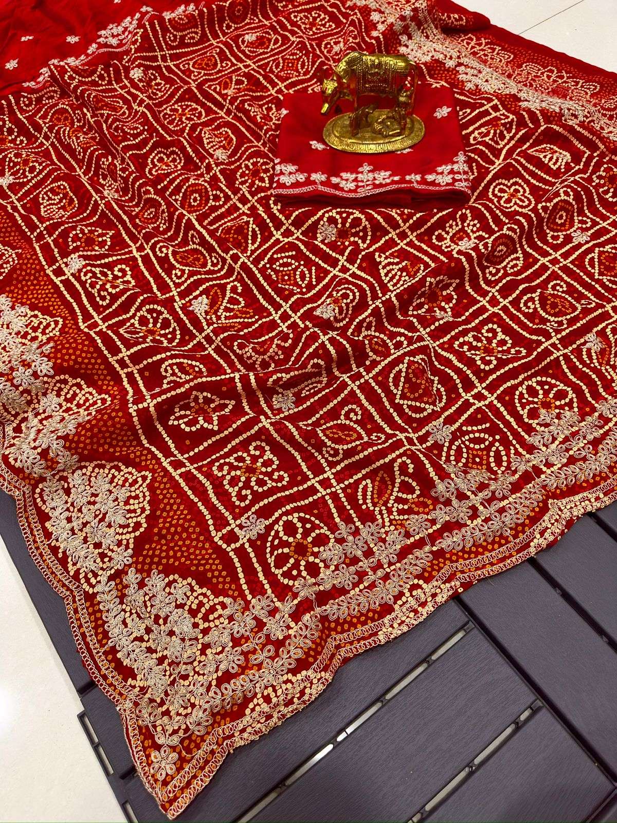 saree pita work saree special karwachauth n diwali collection ghatchola fabric details here we go with beautiful luxury cbyc georgette unique bandhani print with cpallu amazing pita work sarees