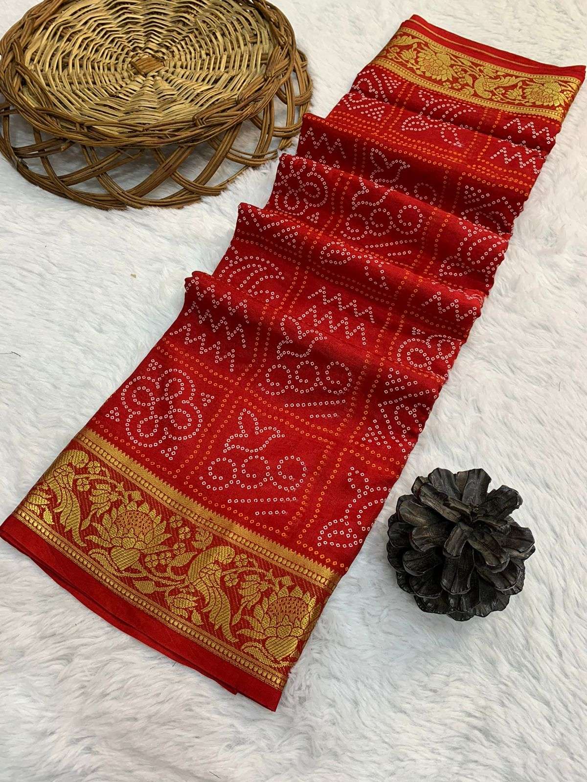 saree pure bandhej silk saree made by original bandhej with kanchipuram zari weaving big border with zariweaving rich pallu saree dailywear saree