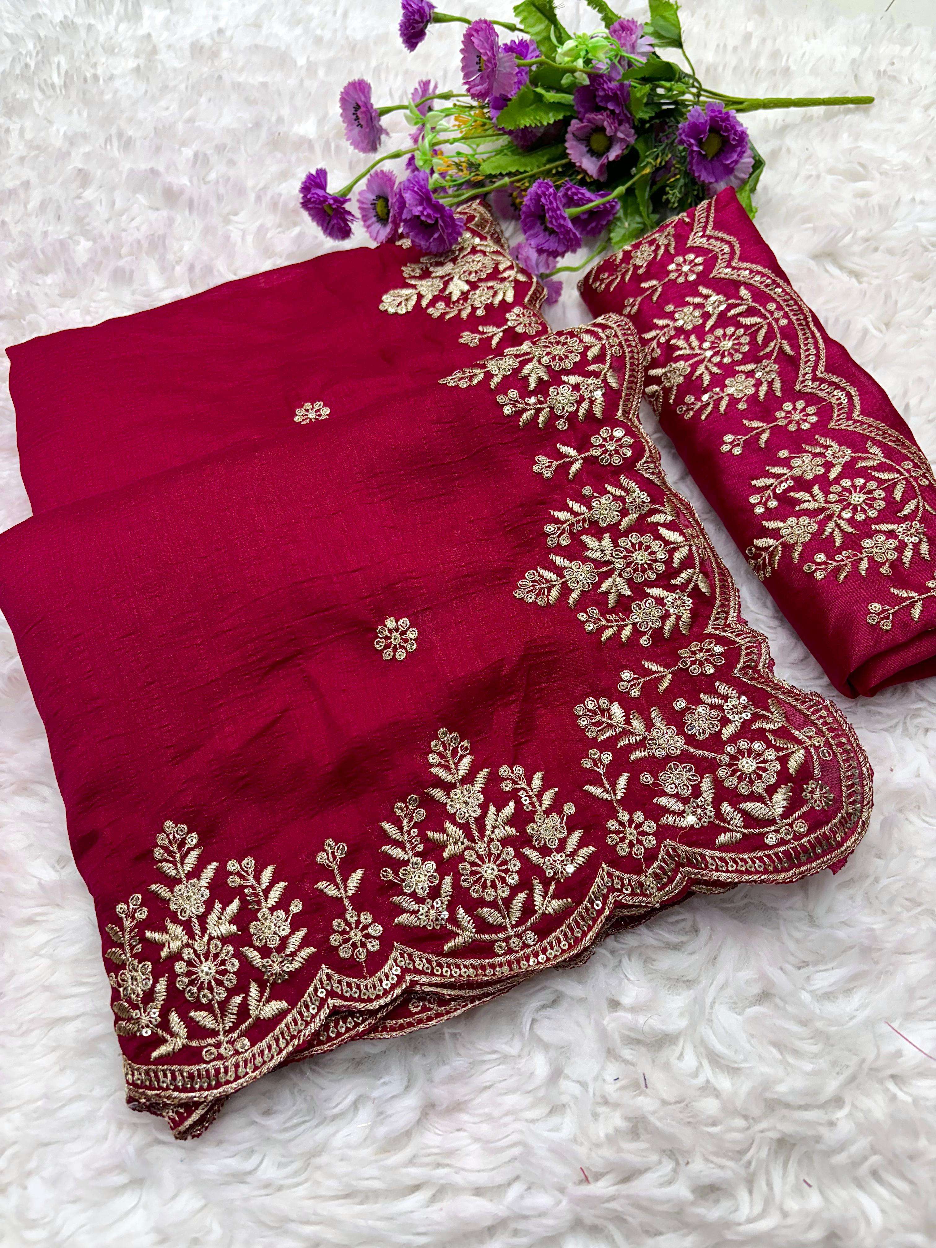 saree vhichitra blooming Fabric n details beautiful blooming vhichitra saree with cpallu 3mm seqance thread work n butti in whole saree with rich look cut work border saree