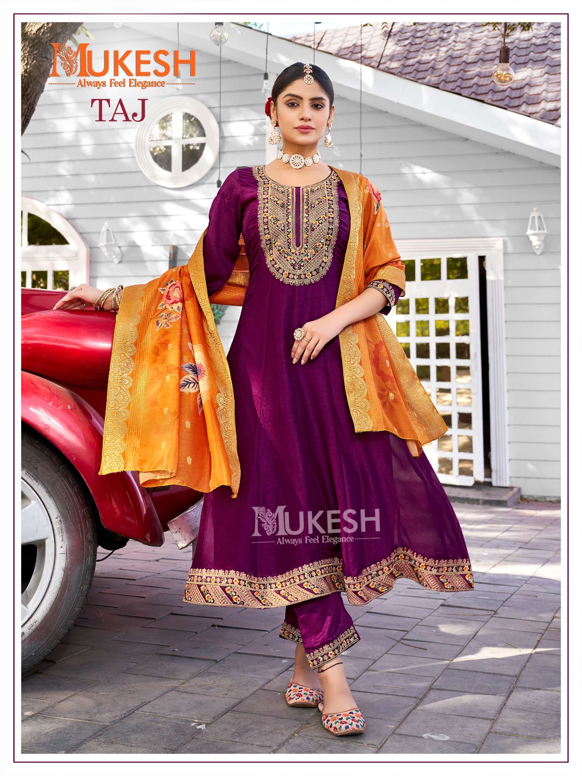 anarkali gown with pant and dupatta top pure viscose vichitra silk with full inner with heavy embroidery quarding neck and lace readymade partywear suits 