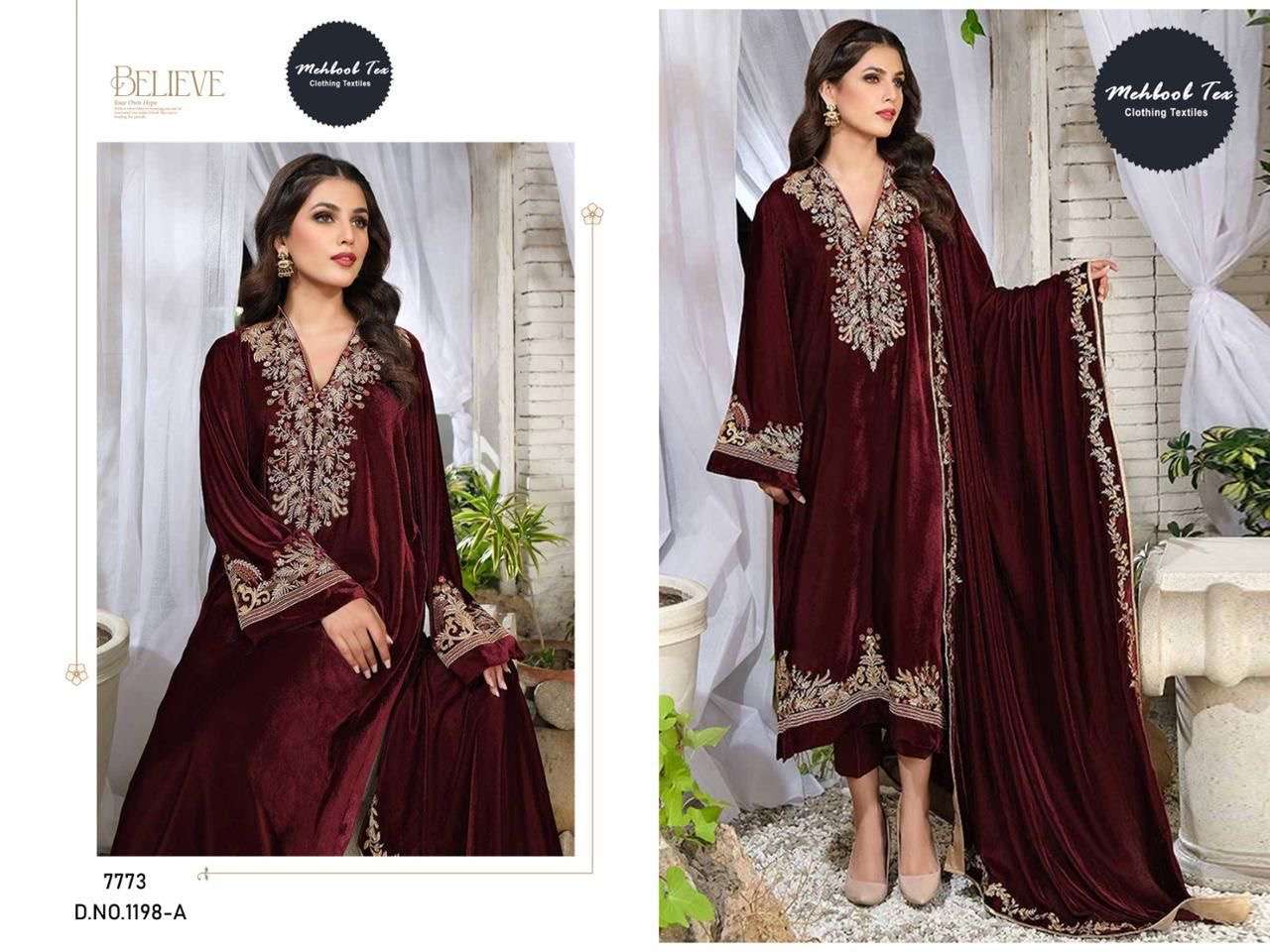 brand name mehboob tex design number 1198 details top 9000 velvet with embroidery work  bottom heavy 9000 velvet dupatta 9000 velvet with havy embroidered work