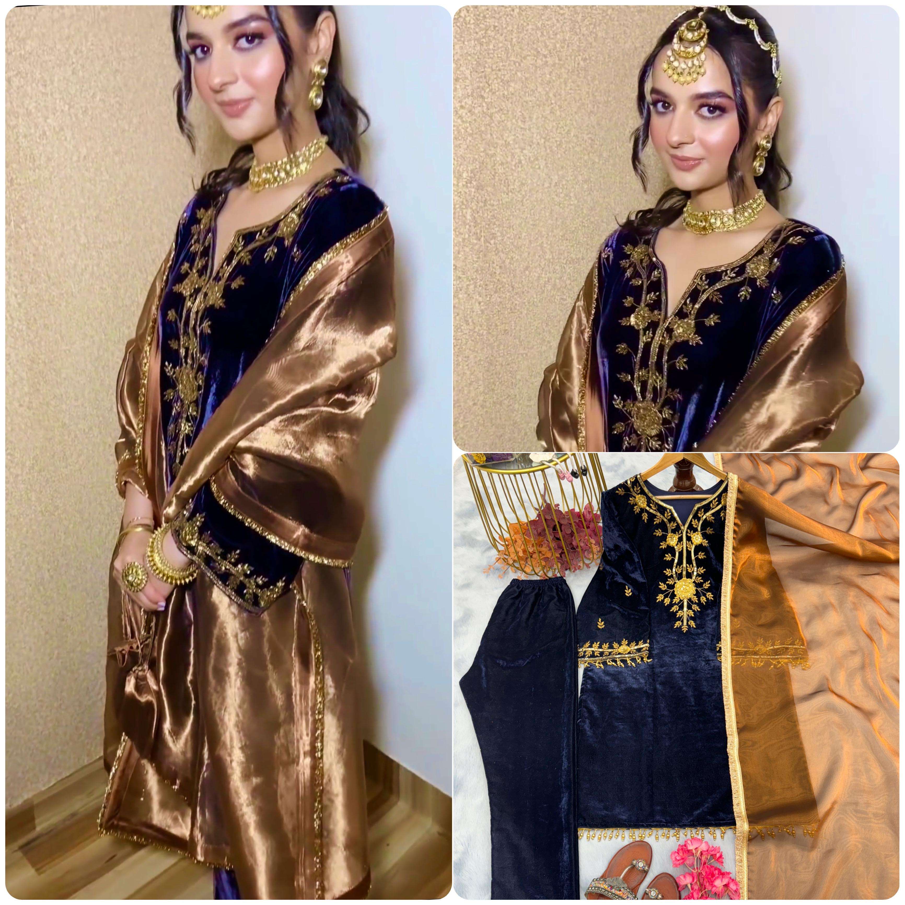 designer readymade top bottom n dupatta collections launching new designer party wear look heavy pure viscose velvet top bottom n dupatta set code pd1066 heavy pure viscose velvet