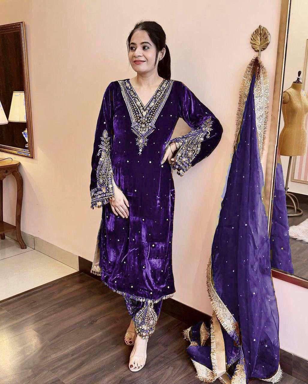 designer readymade top plazzo n dupatta collections launching new designer party wear look heavy pure viscose velvet top plazzo n dupatta set code ad134 heavy pure viscose velvet