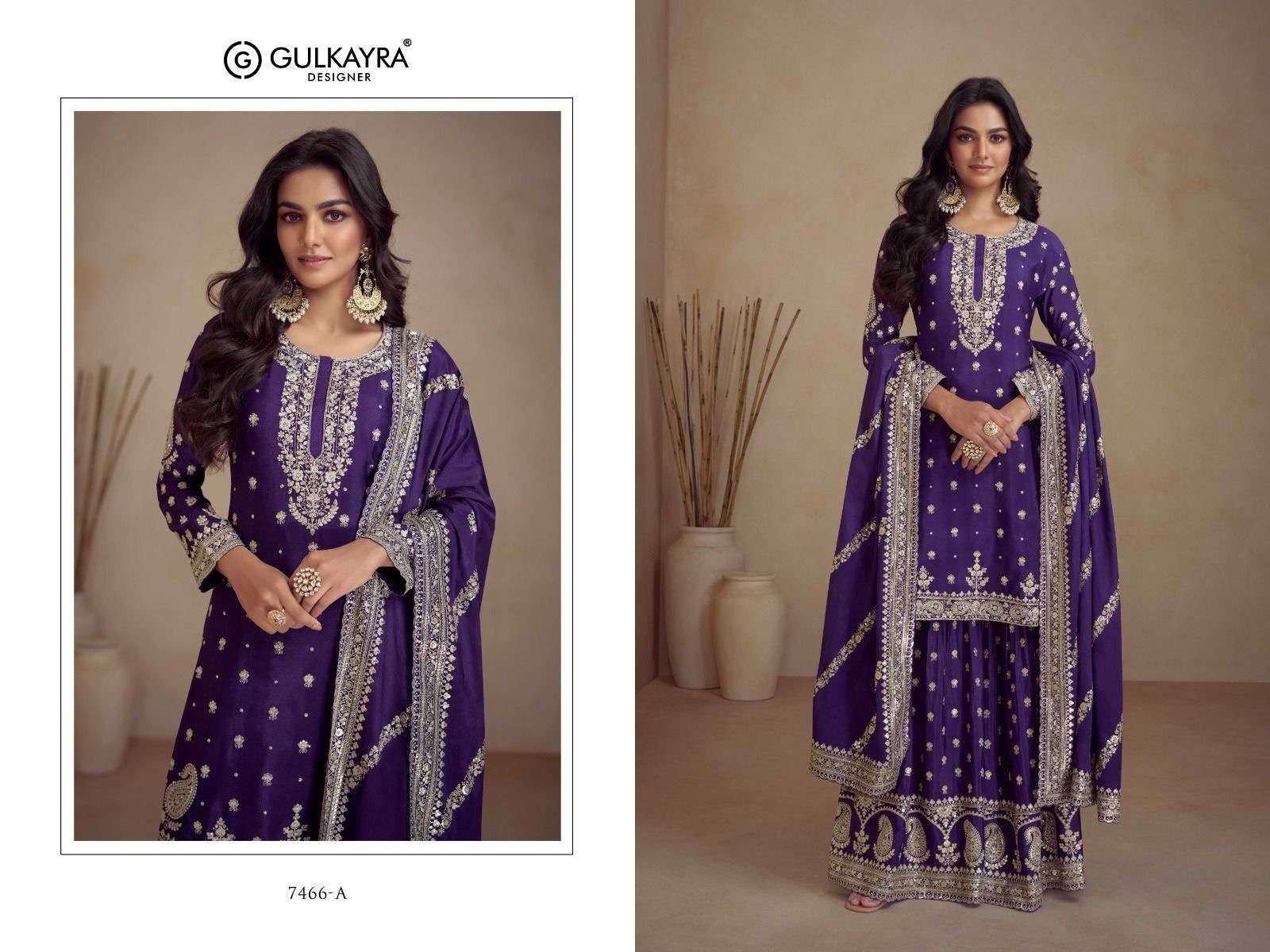 gulkarya designer catalogue sadaf series 7466 a to 7466 e Top Real Chinon Dupatta Real Chinon Plazoo Real Chinon designer partywear sharara dresses