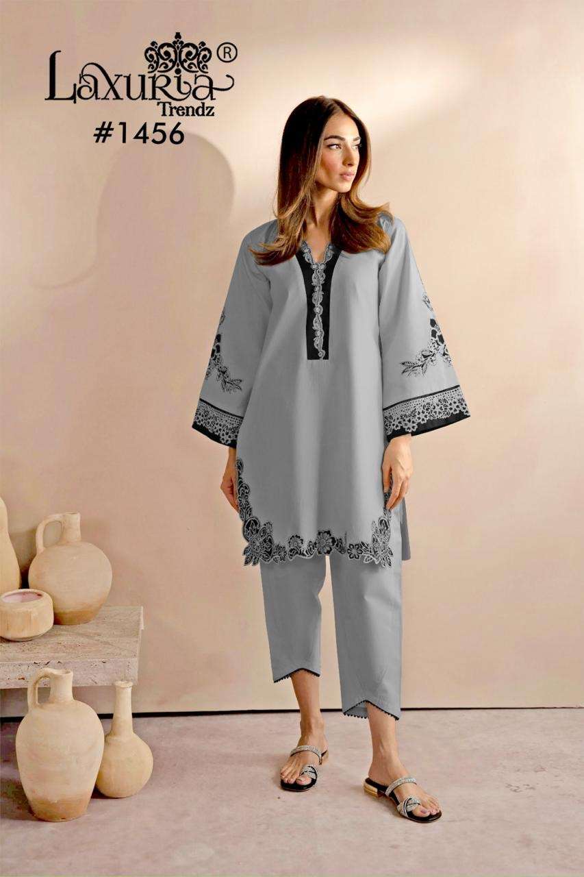 laxuria trendz design number 1456 premium quality tunic pant set designer tunic with gorgeous heavy board embroidery tunic n sleeves also in board embroidrey n glamours