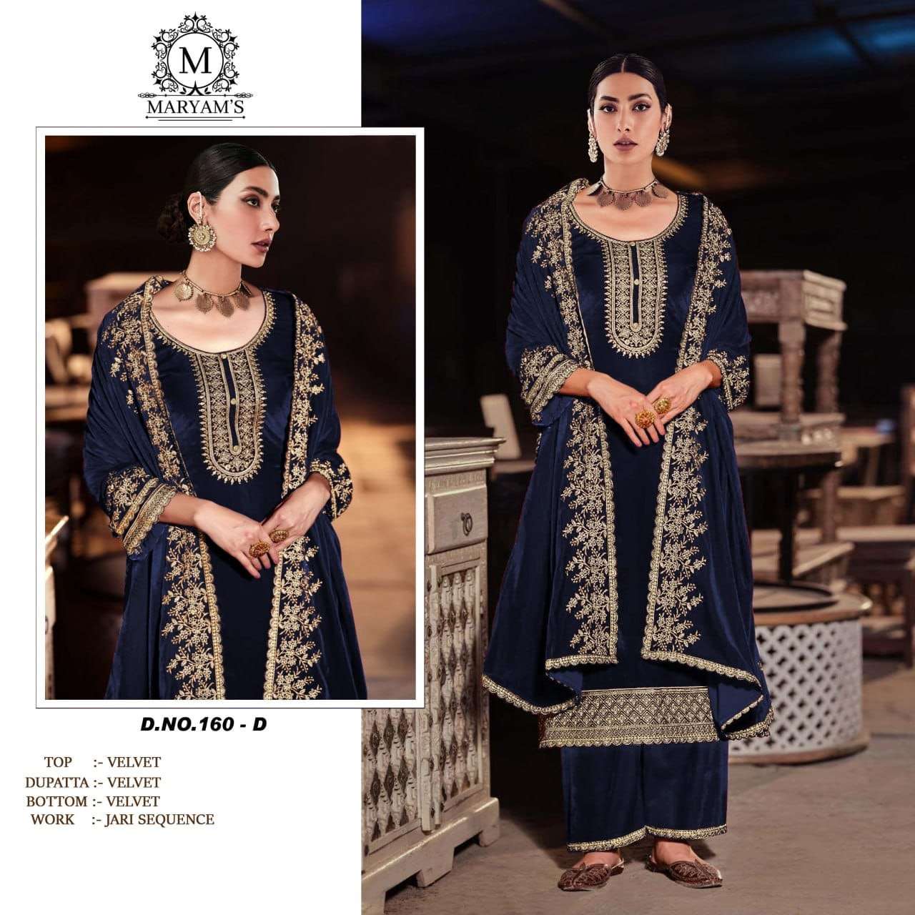 pakistani festive n party wear collection maryams 160 top pure viscos velvet with embroidery sequence work with lace  bottom pure viscos velvet with less bottom cut