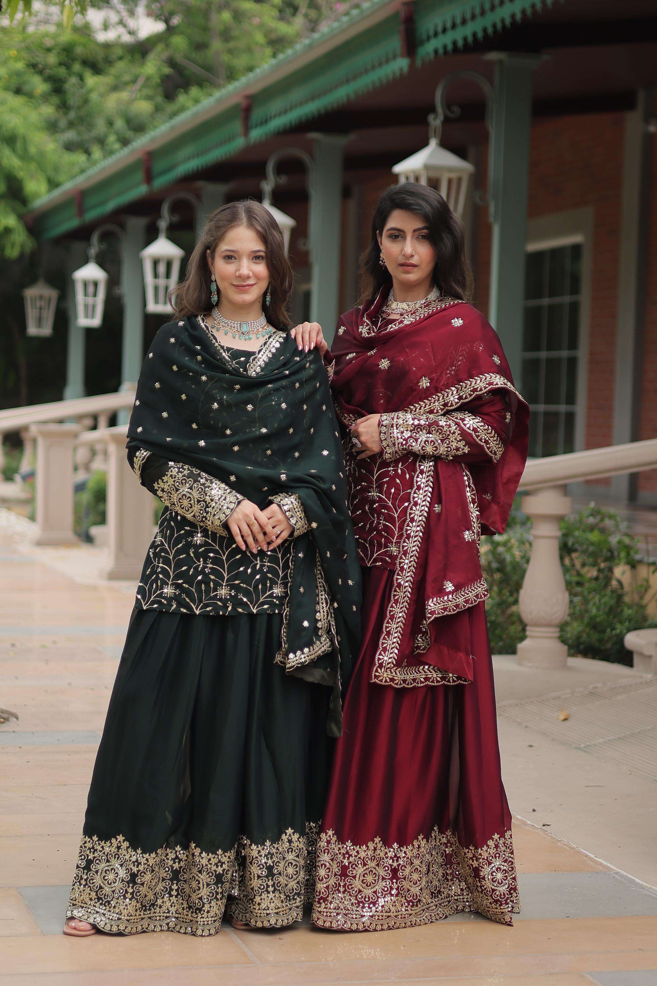 premium designer readymade kurtie plazo dupatta collections plazo suit code ka 1132 kurtie fabrics n work rangoli silk with heavy sequins n thread embroidered work