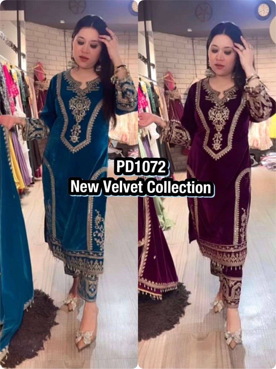 premium designer readymade top plazzo n dupatta collections designer party wear look heavy pure viscose velvet top plazzo n dupatta set code pd1072 velvet collection  