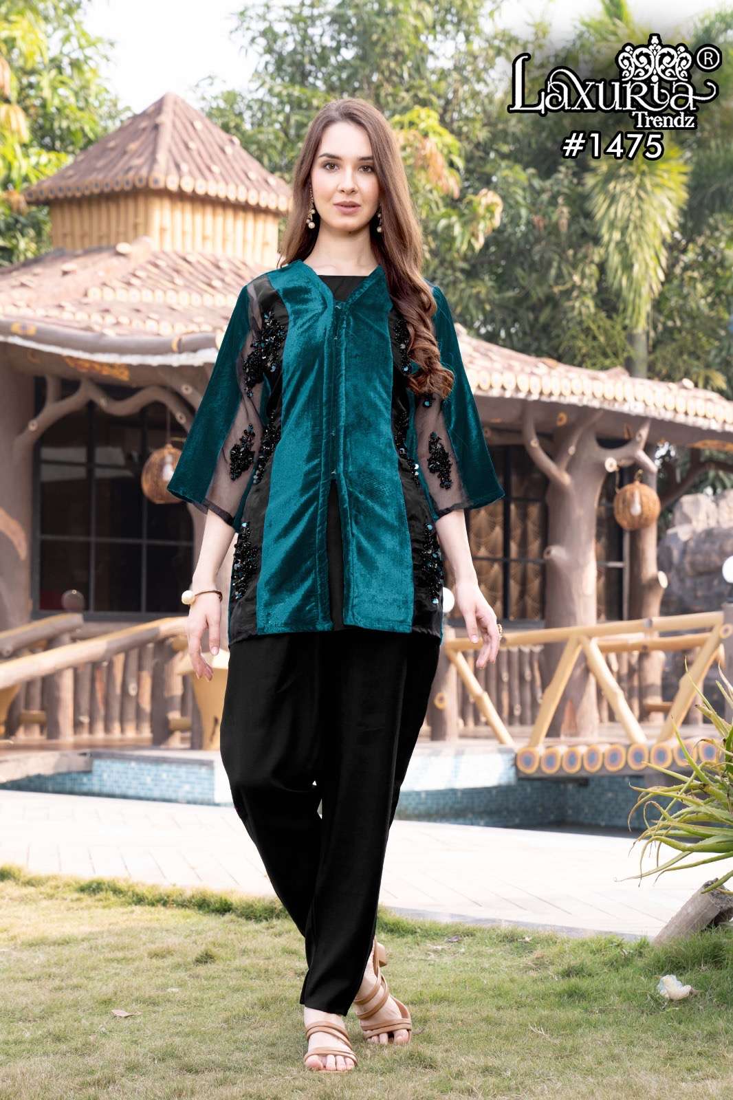 laxuria trendz design number 1475 special winter collection 2024 look classy style tunic in velvet n pant in our new designer winter collection designer pakistani suit readymade indowestern