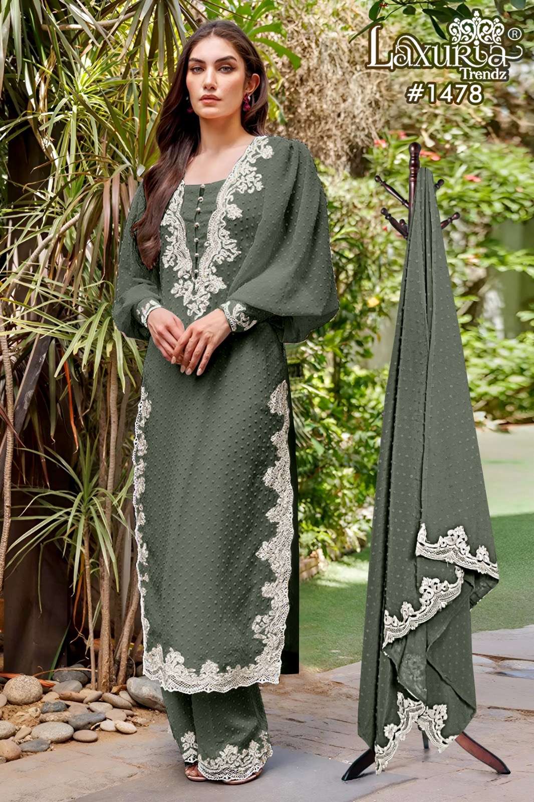 laxuria trendz design number 1478 new collection kurti with pant n duptta  luxury pret collection in tunic n plazzo with duptta designer partywear heavy embroidery readymade dresses