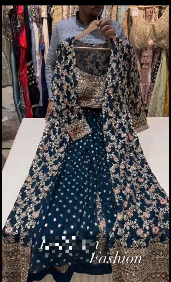 most beautiful latest trending full stitched koti suit set code hc 96 koti premium faux georgette embellished with beautiful embroidery dori and heavy sequins work both side work front and back with sleeves