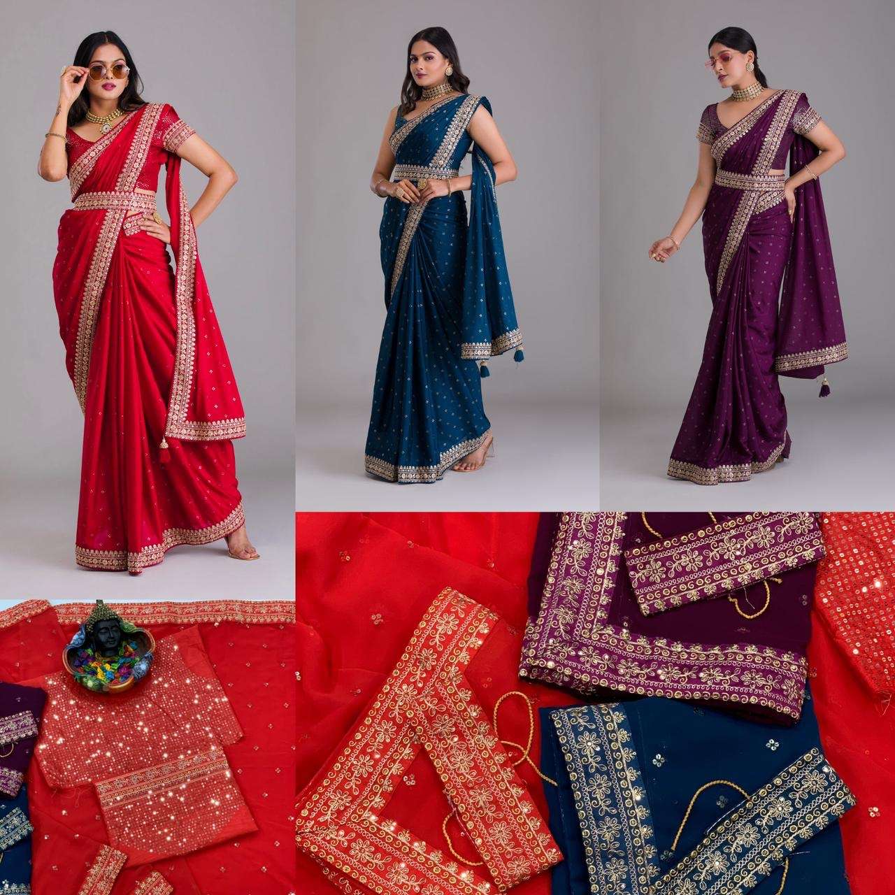 Pink color sequence saree with simple and sober border and jhalar  attractive look - Aumi - 4181571