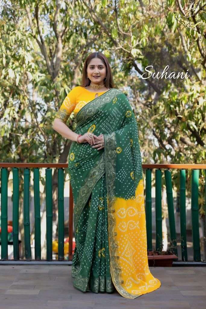 NEW COLLECTIONS WITH GOTTA BORDER TRADITIONAL COLOURS.GEORGETTE SAREE  ..AWESOME QUALITY.BEAUTIFULL LAHERIA ALL OVER SAREE,