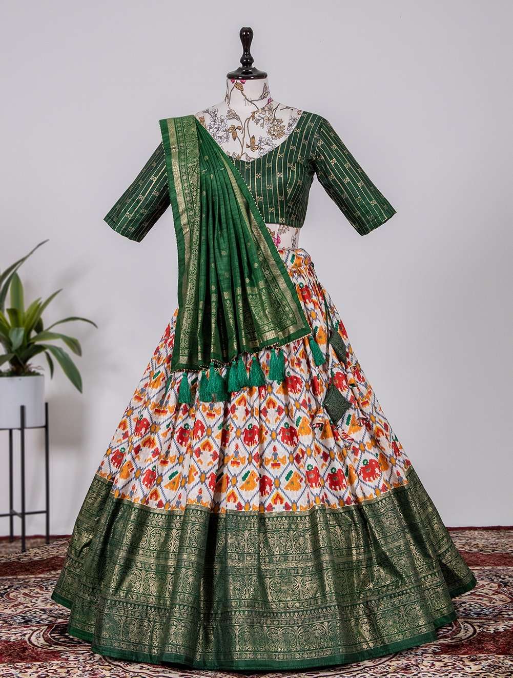 Multi Color Banarasi Silk Woven Lehenga Choli
