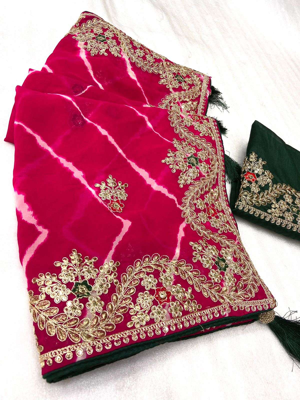 Beautiful Hot Pink Leheriya Saree with Light Work in Pure Georgette -  Rana's by Kshitija | Saree, Pure products, Hot pink