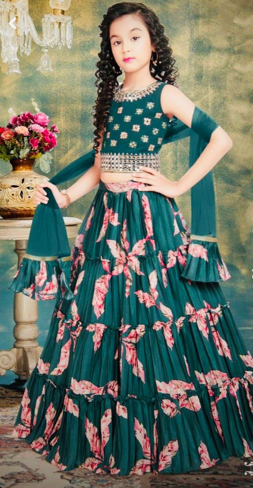 Girls Dress Flying Sleeve Denim Tops Stitching Floral Print Skirt A-line  Dress | eBay