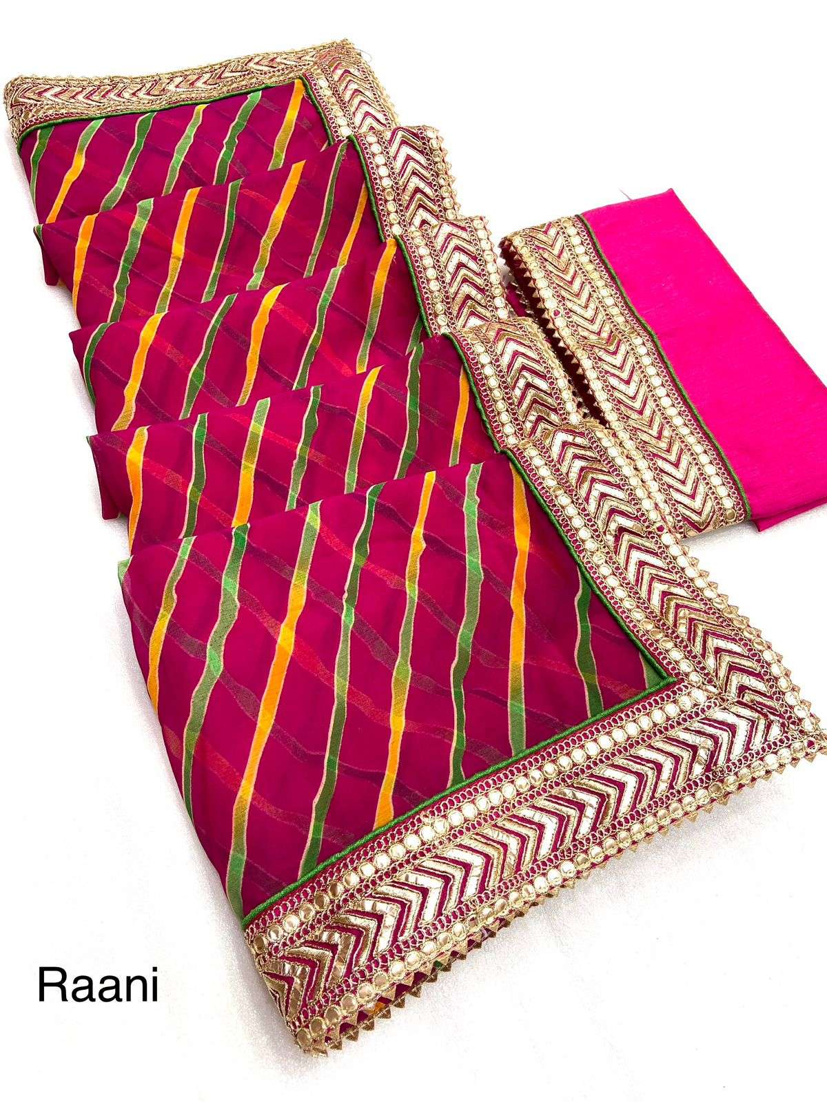 Pure Leheriya Saree Hand Gota Work with Banglori Blouse – fab-persona