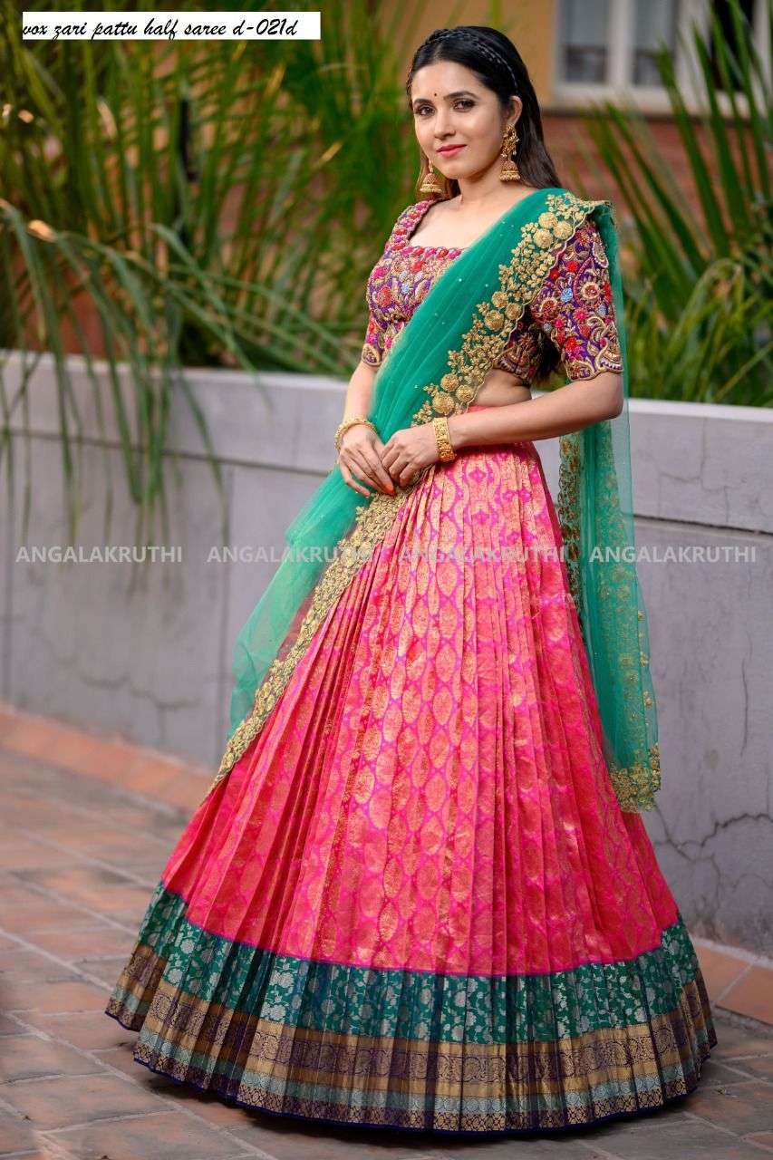 Rama Green Pink Half Saree or Dhavani for Little Princess HF035 – Prince N  Princess