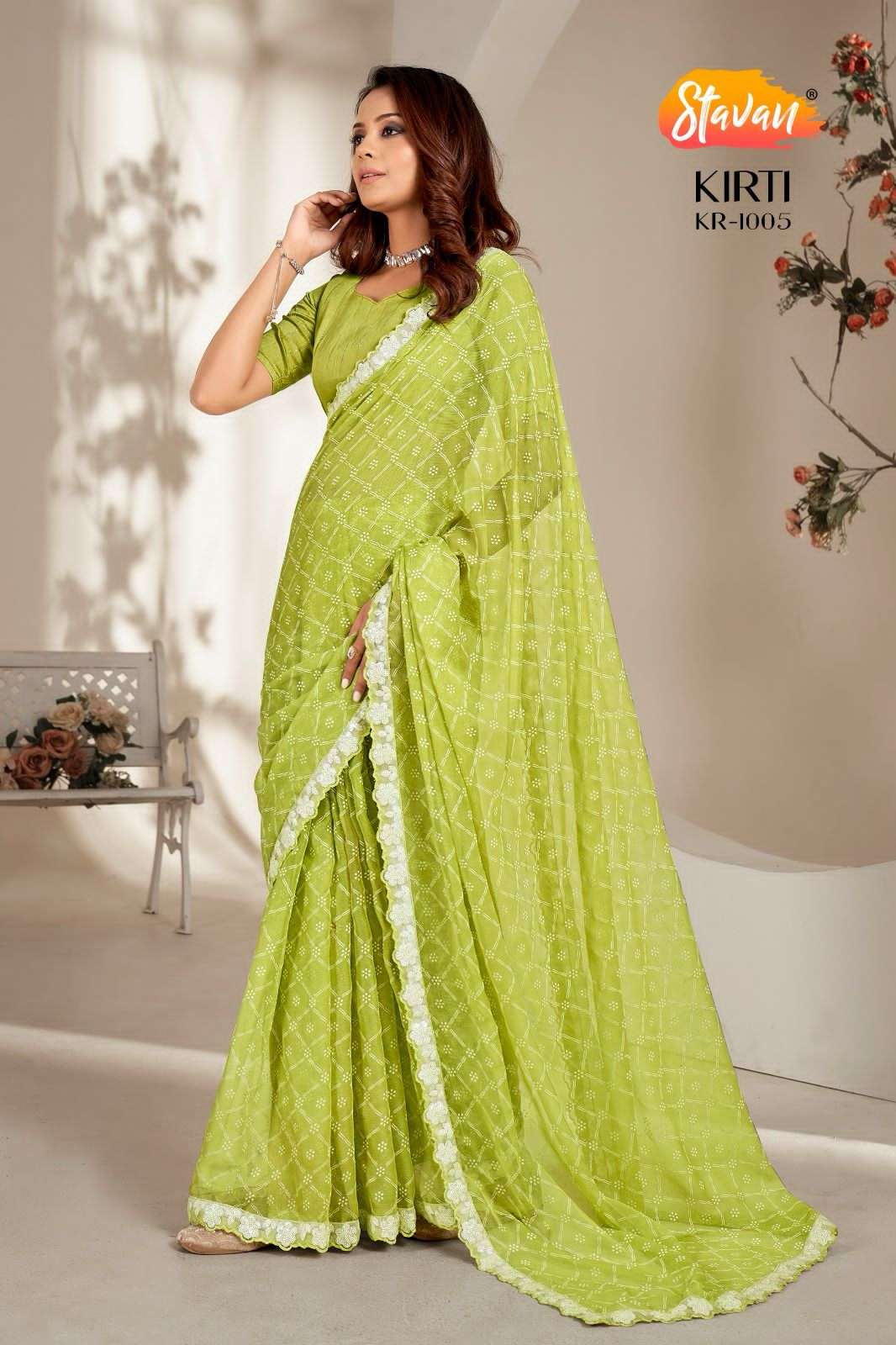saree catlogue kirti fabric pure chiffon fabric with embroidery