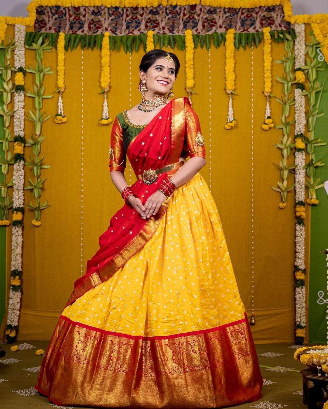 Woven Design 5 colour available Traditional South Indian Style Half Saree,  Wedding Wear, With blouse piece at Rs 1095/piece in Surat