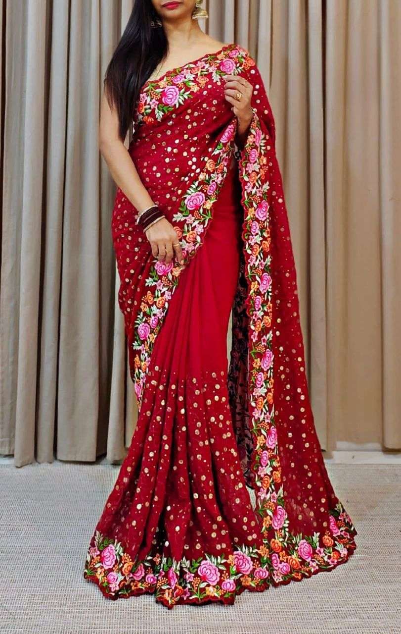 Red Most Beautiful Designer Silk Saree – Parvati Ethnic