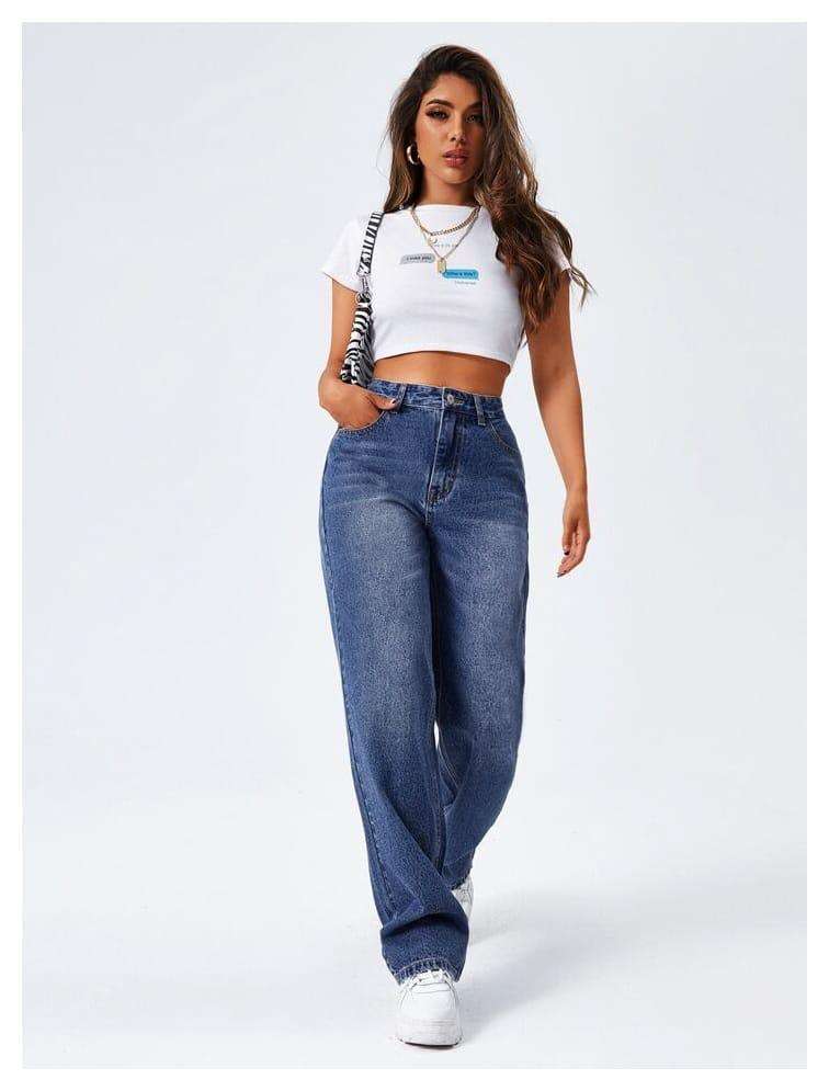 women high waist wisker sprey wide leg denim jeans premium heavy