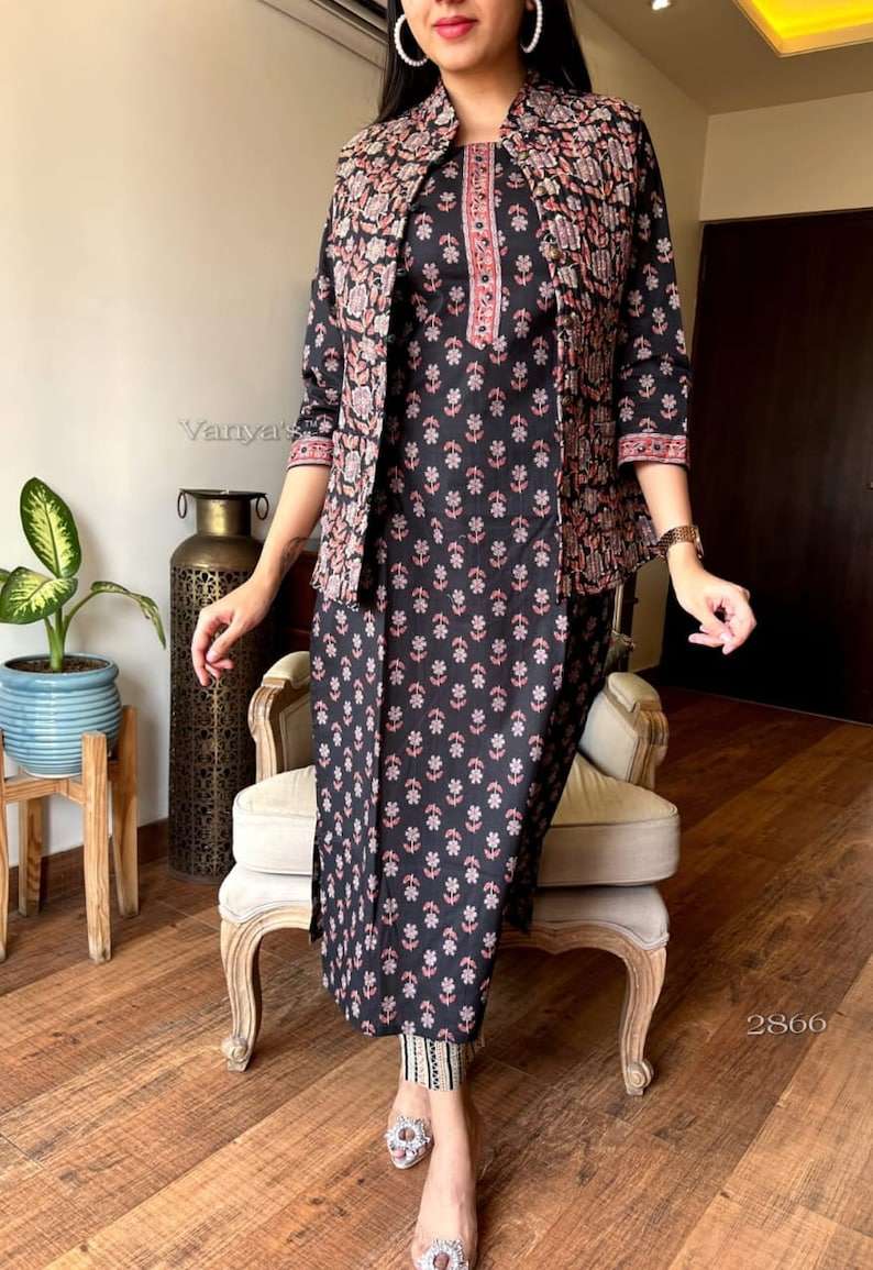 Cotton Printed Kurti with Jacket at Rs 900/piece in Noida | ID: 19610660588